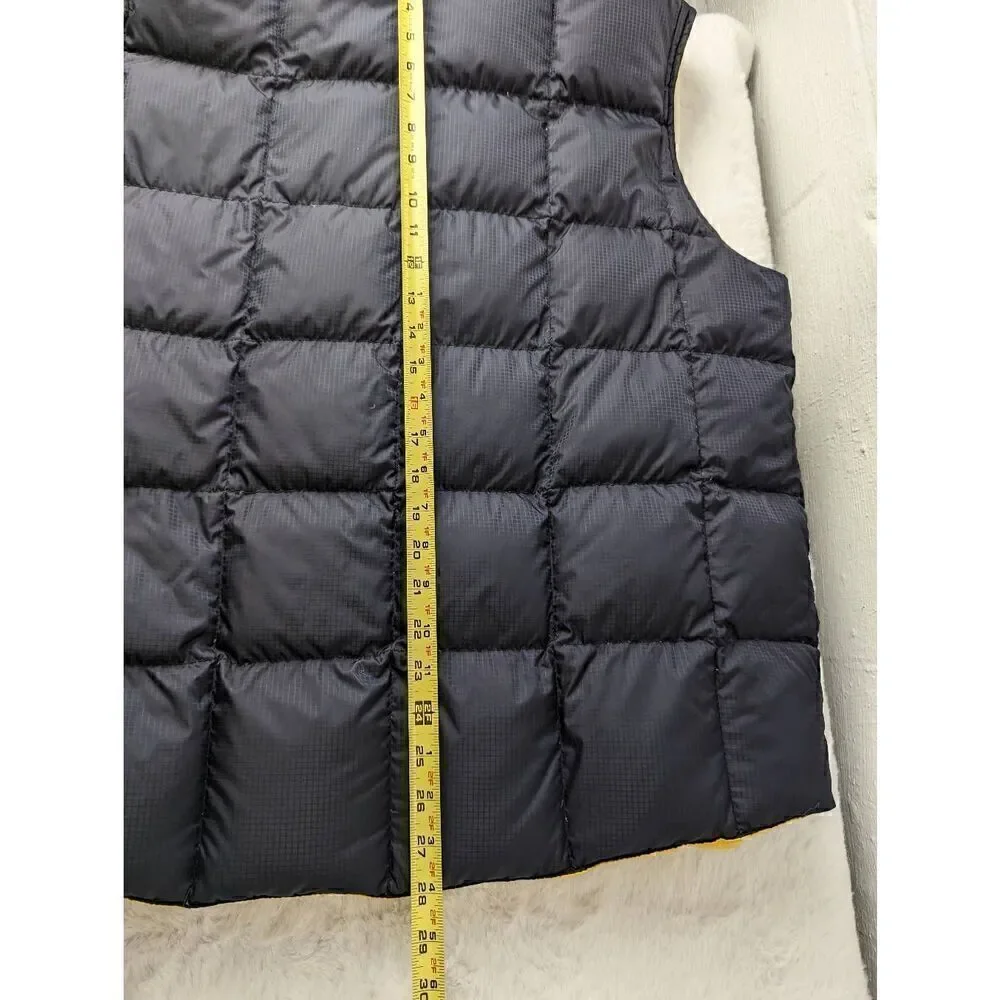 Lands End Vest Large L Black Yellow Goose Down Mens Puffer Full Zip Up Reversibl